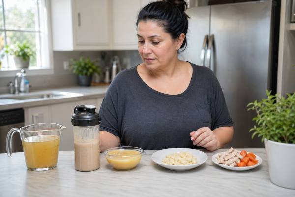 Learn the typical bariatric surgery diet stages after sleeve or bypass, including liquids, purees, soft foods, protein goals, vitamins, and warning signs.