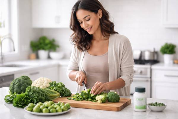 Learn how cruciferous vegetables may support estrogen metabolism, how DIM supplements differ from whole foods, and what matters most for benefits, safety, thyroid concerns, and practical use.