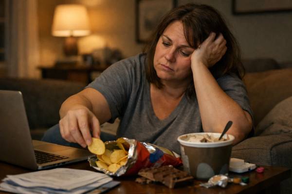 Decision fatigue can make overeating more likely by weakening self-control, increasing reward-seeking, and pushing you toward easy food choices. Learn why it happens and how to stop the cycle.