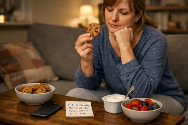 Learn how if-then planning for cravings can reduce emotional eating, interrupt stress-snacking patterns, and make weight-loss habits easier to follow before urges take over.