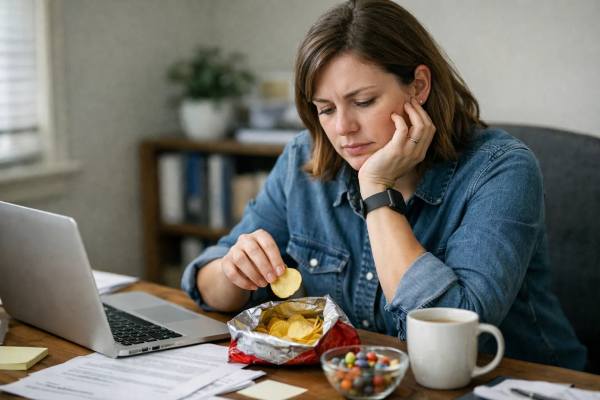 Stress Snacking at Work: How to Stop Mindless Eating During Busy Days Learn how to stop stress snacking at work with practical strategies for identifying triggers, building better meal timing, and handling busy-day cravings without mindless eating.