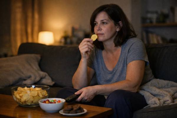 TV Snacking at Night: How to Break the Habit and Lose Weight Learn why TV snacking at night happens, how to spot the real trigger, and what to do instead so you can curb evening overeating and support steady weight loss.