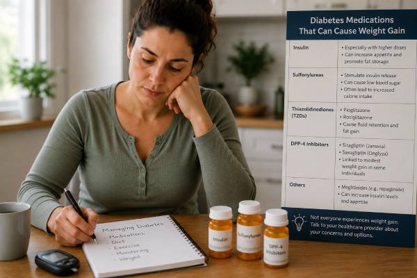 Some diabetes medications can cause weight gain, especially insulin, sulfonylureas, meglitinides, and pioglitazone. Learn why it happens, which drugs are most likely to raise weight, and what to discuss with your clinician.