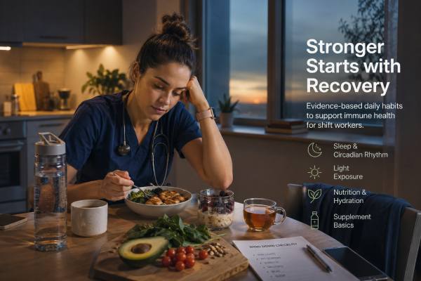 Learn how shift workers can better support immunity with smarter sleep protection, timed light exposure, steadier meals, strategic caffeine, and simple supplement basics that do not add more stress.