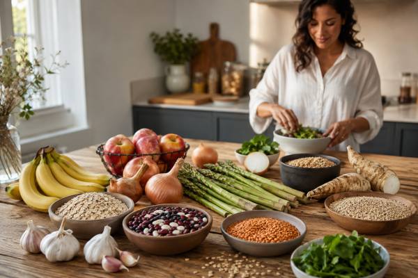 Learn how prebiotics support immune health through the gut microbiome, which foods contain them, how much to aim for, and how to increase intake without GI upset.