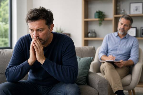 Anxiety in men often shows up as chest tightness, panic, irritability, poor sleep, or anger. Learn the signs, triggers, red flags, and treatment options that help.