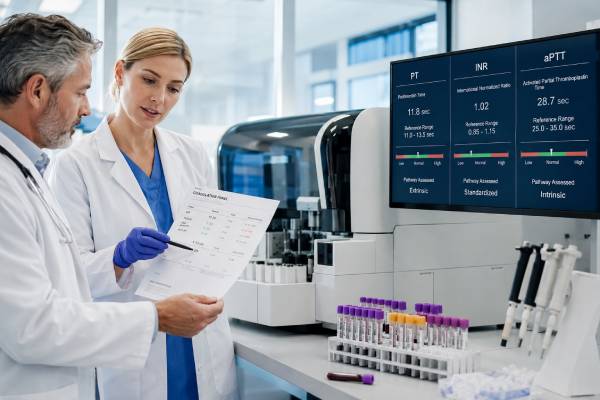 Learn how PT, aPTT, and INR differ, what each clotting test measures, common abnormal patterns, typical ranges, medication effects, and when results need follow-up.