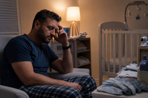 Postpartum depression in men can cause anger, withdrawal, anxiety, numbness, and bonding problems. Learn the signs, risks, urgent symptoms, and how fathers can get help.
