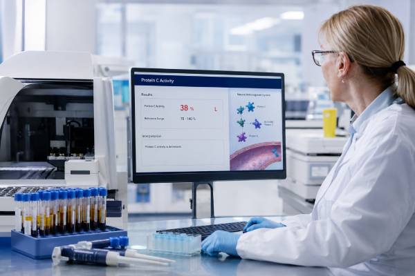 Learn what a protein C activity test measures, what low protein C means, normal ranges, clot risk, inherited deficiency, causes of abnormal results, and follow-up testing.