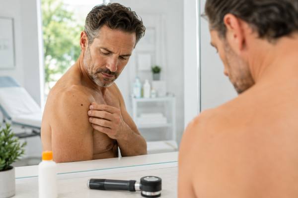 Skin Cancer in Men: Warning Signs, Self-Checks, and Prevention Learn the warning signs of skin cancer in men, how to do a monthly skin self-check, which spots need medical care, and how to prevent UV damage.