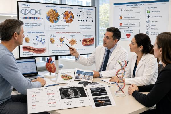 Understand how APOB genetic testing can identify LDL-raising familial hypercholesterolemia or LDL-lowering hypobetalipoproteinemia and how results guide treatment and family screening.