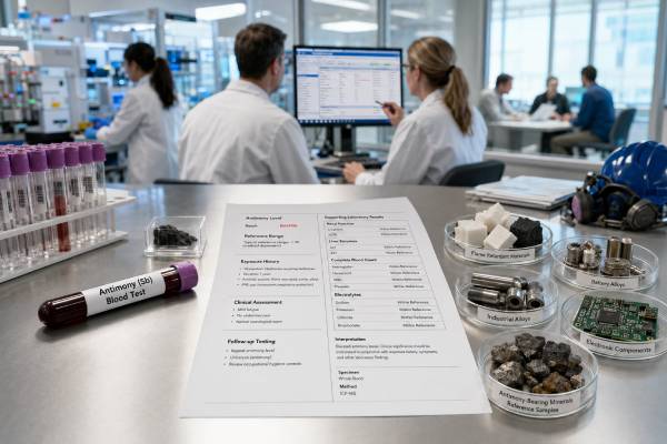 Understand the antimony blood test, including normal range, high antimony causes, exposure sources, toxicity symptoms, blood vs urine testing, and follow-up care.
