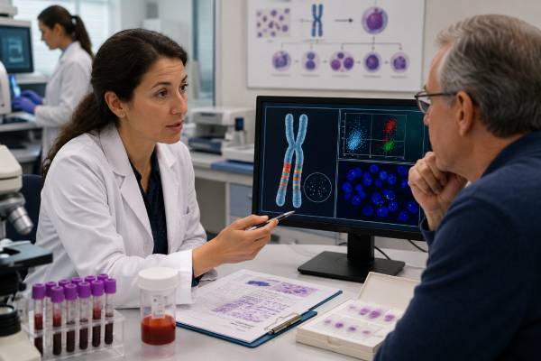 Understand BCR-ABL1 testing for CML and Philadelphia-positive leukemia, including diagnostic methods, International Scale results, molecular response milestones, and resistance testing.