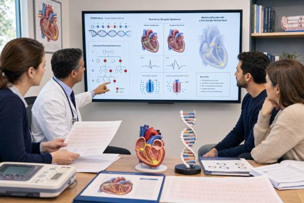 Learn how the SCN5A genetic test supports Brugada syndrome diagnosis, what positive, negative, and uncertain results mean, and how findings guide fever precautions, treatment, and family screening.