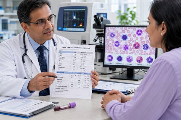 Learn what a CBC with differential measures, how to read white blood cell types, what high or low neutrophils, lymphocytes, eosinophils, monocytes, and basophils mean, and when abnormal results need follow-up.