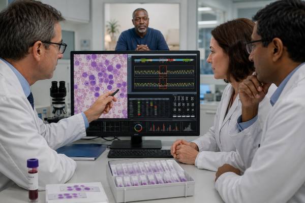 Understand CEBPA mutation testing in AML, including in-frame bZIP results, favorable-risk classification, germline familial leukemia, treatment, MRD, and test limitations.