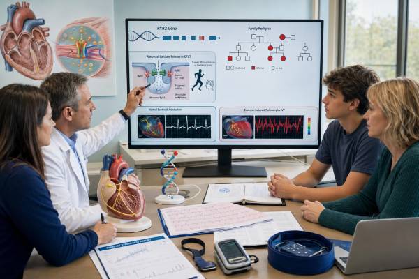 Catecholaminergic Polymorphic Ventricular Tachycardia (CPVT) Genetic Test RYR2 and Results Learn how RYR2 genetic testing supports CPVT diagnosis, what positive, negative, and uncertain results mean, and how findings guide treatment, exercise safety, and family screening.
