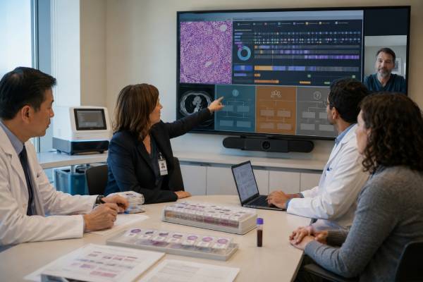 Understand comprehensive genomic profiling results, tissue and liquid testing, actionable mutations, MSI, TMB, possible germline findings, limitations, and treatment matches.