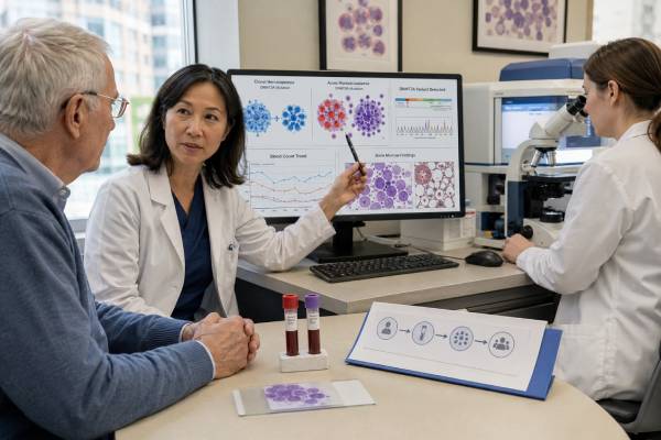 Learn how a DNMT3A mutation test is used in AML and clonal hematopoiesis, what variant allele frequency means, and how positive, negative, and persistent results are interpreted.