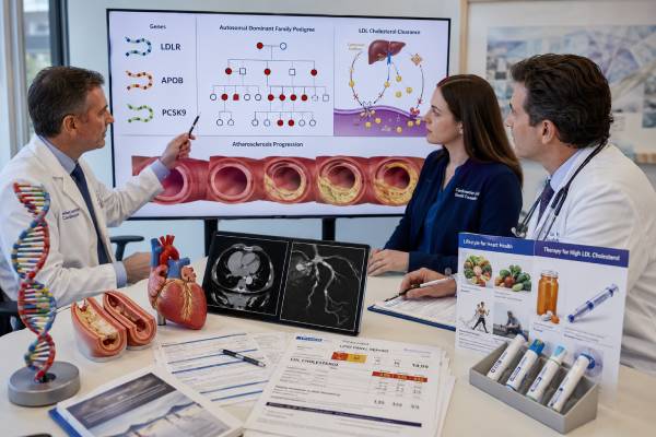 Learn how LDLR, APOB, and PCSK9 genetic testing supports familial hypercholesterolemia diagnosis, what results mean, and how findings guide treatment and cascade screening in adults and children.