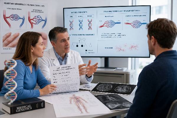 Learn how ENG, ACVRL1, and SMAD4 HHT genetic test results guide diagnosis, AVM screening, bleeding care, anemia treatment, family testing, and SMAD4 surveillance.