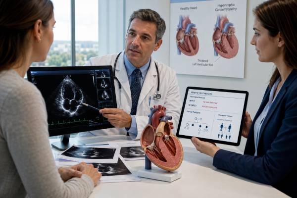 Learn how MYH7, MYBPC3, and other hypertrophic cardiomyopathy genetic test results are interpreted and how they guide family screening, surveillance, and clinical care.