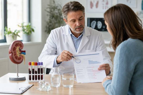 Learn what a kidney function blood test panel measures, including eGFR, creatinine, BUN, sodium, potassium, chloride, bicarbonate, common ranges, abnormal results, follow-up tests, and urgent warning signs.