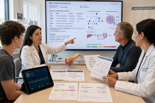 Maturity-Onset Diabetes of the Young (MODY) Genetic Test: Monogenic Diabetes Genes, Diagnosis, and Results Learn when MODY genetic testing is appropriate, how GCK, HNF1A, HNF4A, and HNF1B results are interpreted, and how a diagnosis can change diabetes treatment and family care.
