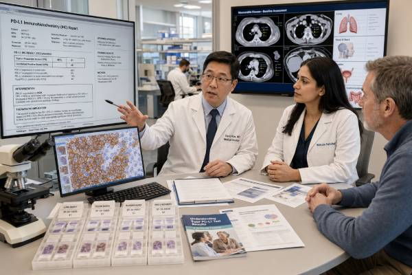 Learn how PD-L1 testing guides cancer immunotherapy, including TPS, CPS, assay clones, positive and negative scores, cancer-specific cutoffs, and test limitations.