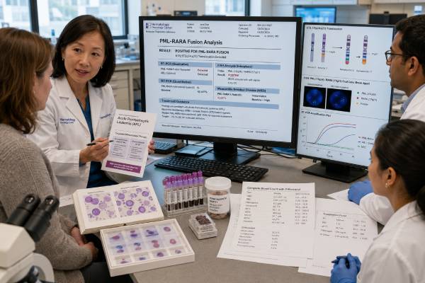 Learn how PML-RARA testing confirms acute promyelocytic leukemia, compares FISH with RT-PCR, guides ATRA and arsenic treatment, and monitors molecular remission.