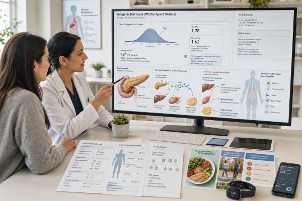 Polygenic Risk Score (PRS) for Type 2 Diabetes: Genetic Risk and Results Understand how a type 2 diabetes polygenic risk score estimates inherited susceptibility, what results mean, and how genetics fits with screening and prevention.