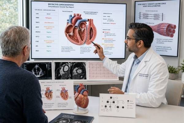 Restrictive Cardiomyopathy Genetic Test: Heart Muscle Genes and Results Learn how restrictive cardiomyopathy genetic testing evaluates heart-muscle genes, distinguishes inherited disease from mimics, and guides result interpretation and family care.