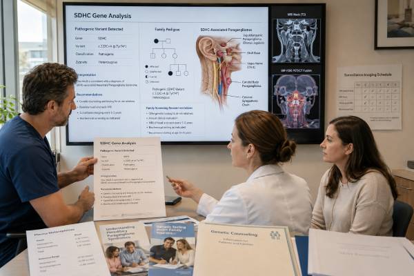 Learn how an SDHC genetic test identifies hereditary paraganglioma risk, what positive, negative, and VUS results mean, and how carrier surveillance works.