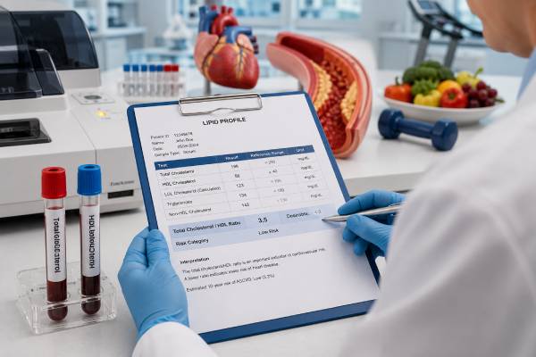 Total Cholesterol/HDL Ratio Test: Normal Range, High Ratio, Cholesterol Risk, and Heart Health Learn what the total cholesterol/HDL ratio means, how to calculate it, what normal and high results suggest, and how it fits with LDL, HDL, non-HDL cholesterol, and heart risk.