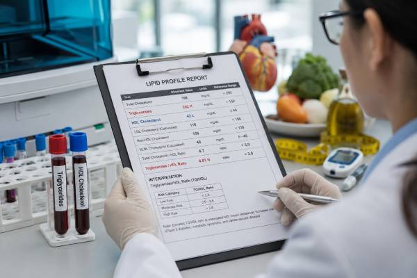 Triglyceride/HDL Ratio Test: Insulin Resistance, Diabetes Risk, Heart Risk, and Results Learn what the triglyceride/HDL ratio means, how to calculate it, what high results suggest about insulin resistance, diabetes risk, heart risk, and follow-up testing.
