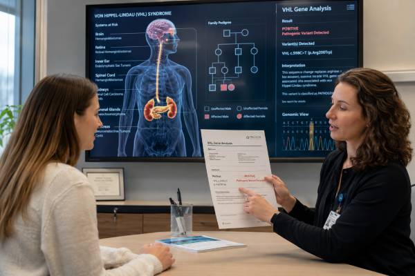 Learn what a VHL genetic test shows, how von Hippel-Lindau syndrome affects multiple organs, and how positive, negative, mosaic, and VUS results guide surveillance.