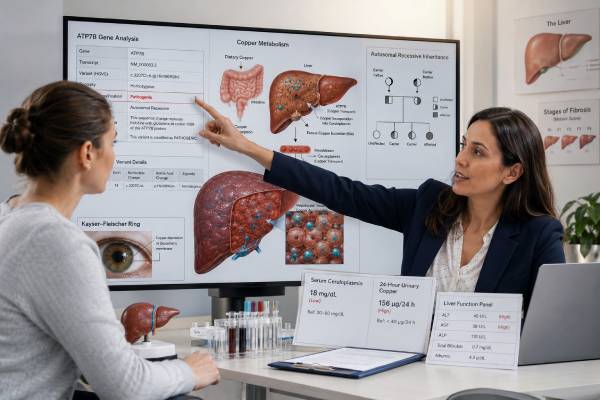 Wilson Disease Genetic Test: ATP7B, Copper Metabolism, and Results Learn how ATP7B genetic testing fits into Wilson disease diagnosis, how copper tests and variant results are interpreted, and how treatment and family screening prevent injury.