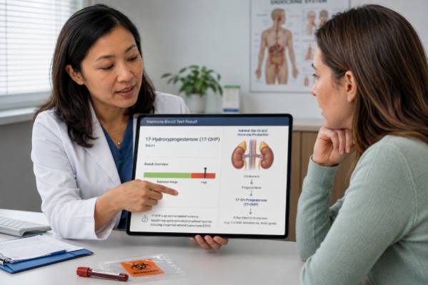 17-Hydroxyprogesterone (17-OHP) Test: Adrenal Hyperplasia, High Levels, and Results Learn how the 17-hydroxyprogesterone test screens for congenital adrenal hyperplasia, why levels rise, when ACTH stimulation is used, and how results are confirmed.