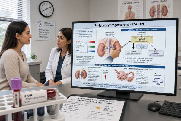 Understand the 17-OHP test, common ranges, CAH and PCOS causes of high results, ACTH stimulation, timing, and the next steps after an abnormal value.