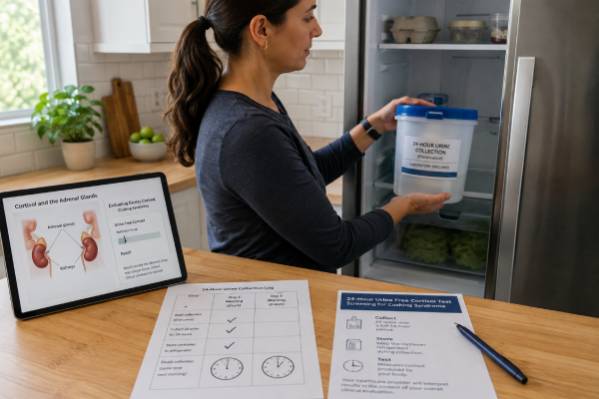 24-Hour Urine Free Cortisol Test: Cushing Syndrome Screening and Results Learn how to collect a 24-hour urine free cortisol sample, what high or normal results mean, and how the test fits into accurate Cushing syndrome screening.