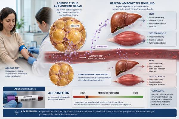 Adiponectin Blood Test: Low Levels, Insulin Resistance, and Results Learn what an adiponectin blood test measures, why low levels may accompany insulin resistance, how ranges vary, and what high or abnormal results can mean.