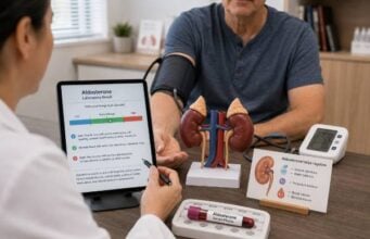 Learn what an aldosterone blood test shows, why renin must be measured with it, how high and low patterns affect blood pressure, and which follow-up tests confirm the cause.