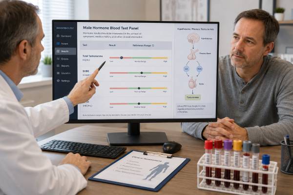 Androgen Deficiency Blood Test Panel: Testosterone, SHBG, LH, FSH, Symptoms, and Results Understand an androgen deficiency blood test panel, including testosterone, SHBG, free testosterone, LH, FSH, result patterns, causes, preparation, and follow-up.