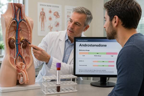 Androstenedione Test in Men: High, Low, Adrenal, Testicular, and Results Learn what an androstenedione test in men measures, why levels may be high or low, how adrenal and testicular sources are evaluated, and which follow-up tests help.