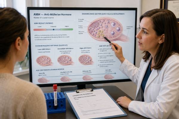 Understand AMH testing for ovarian reserve, fertility treatment response, high and low results, PCOS, age effects, limitations, and useful next steps.