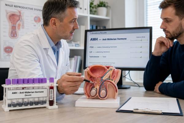 Anti-Mullerian Hormone (AMH) Test in Men: Testicular Function and Results Understand AMH testing in men, including Sertoli-cell function, age-related ranges, low and high results, infertility and azoospermia uses, limitations, and follow-up tests.