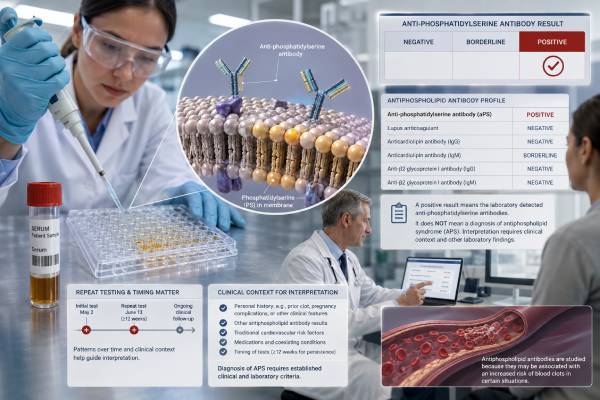 Understand what an anti-phosphatidylserine antibody test measures, how positive and borderline results are interpreted, and why the marker does not diagnose APS alone.