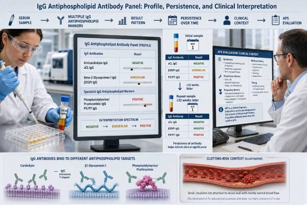 Understand what an antiphospholipid IgG antibody panel includes, how levels and persistent results affect APS diagnosis, and what a positive test may mean for clotting risk.