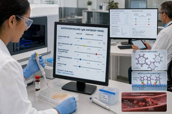 Learn how an antiphospholipid IgM antibody panel is interpreted, when isolated or persistent IgM may matter, and how results relate to clotting risk and APS diagnosis.