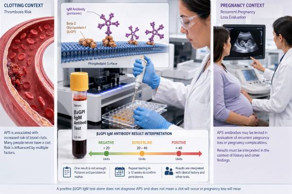 Understand what a beta-2 glycoprotein 1 IgM antibody result means, how it relates to APS, clotting and pregnancy loss, and why repeat testing matters.